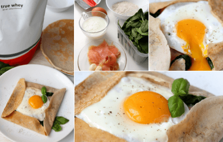 Фитнес-рецепт: соленые протеиновые блинчики, фаршированные шпинатом, лососем и яичницей-глазуньей