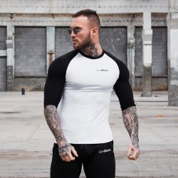 Tričko Fitted Sleeve White Black - GymBeam