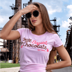 Женская футболка Will Squat For Chocolate Light Pink - GymBeam