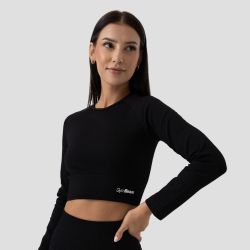 Women‘s FLO Ribbed CropTop Black - GymBeam